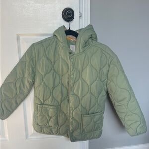 Girls John Lewis Sage Green Quilted Jacket soft teddy bear lined hood size 9